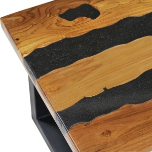 Măsuță de cafea 100x50x40cm lemn masiv de tec și piatră de lavă - Img 6