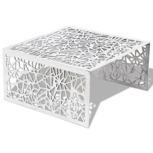 Măsuță de cafea cu design geometric, argintiu, aluminiu - Img 2