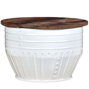 Măsuță de cafea in formă de butoi Lemn masiv reciclat Alb - Img 10