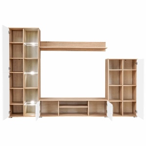 Mobilier sufragerie spațiu TV, lumini LED, Stejar Sonoma și Alb - Img 6