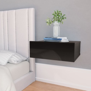 Noptiere suspendate, 2 buc., negru lucios, 40x30x15 cm, PAL
