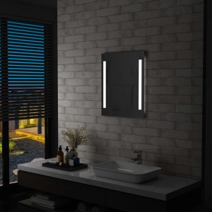 Oglindă cu LED de perete pentru baie cu raft, 50 x 70 cm