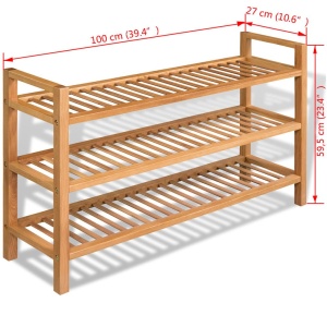 Pantofar cu 3 rafturi, 100 x 27 x 59,5 cm, lemn masiv de stejar - Img 5
