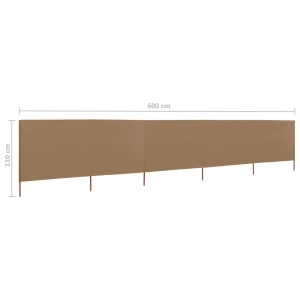 Paravan anti-vânt cu 5 panouri, gri taupe, 600 x 80 cm, textil - Img 5