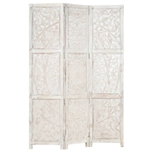 Paravan cameră sculptat manual 3 panouri alb 120x165 cm mango - Img 7