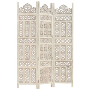 Paravan cameră sculptat manual 3 panouri alb 120x165 cm mango - Img 8