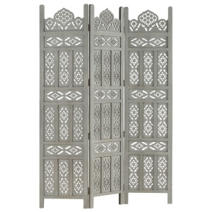 Paravan cameră sculptat manual 3 panouri gri 120x165 cm mango - Img 5
