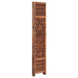 Paravan cameră sculptat manual 3 panouri maro 120x165 cm mango - Img 3
