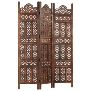 Paravan cameră sculptat manual 3 panouri maro 120x165 cm mango - Img 6