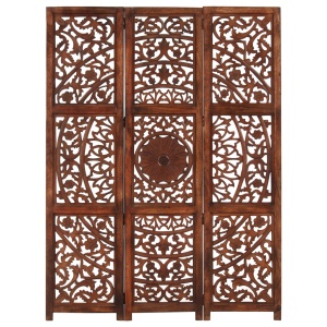Paravan cameră sculptat manual 3 panouri maro 120x165 cm mango - Img 8