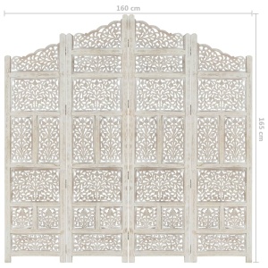 Paravan cameră sculptat manual, 4 panouri, alb 160x165 cm mango - Img 9
