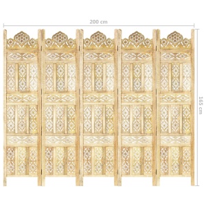 Paravan cameră sculptat manual 5 panouri 200x165 cm mango - Img 9