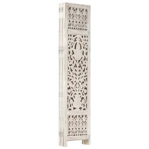 Paravan cameră sculptat manual 5 panouri alb 200x165 cm mango - Img 2