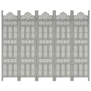Paravan cameră sculptat manual 5 panouri gri 200x165 cm mango