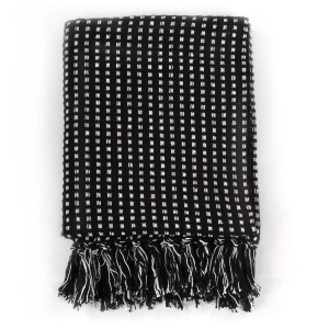 Pătură decorativă cu pătrățele, bumbac, 125 x 150 cm, negru - Img 4