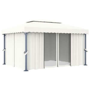 Pavilion cu perdea, alb crem, 4 x 3 m, aluminiu - Img 2