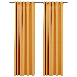 Perdele opace aspect pânză, cârlige, 2 buc. galben, 140x225 cm - Img 2