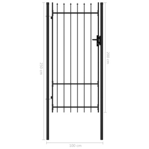 Poartă de gard cu o ușă, vârf ascuțit, negru, 1 x 2 m, oțel - Img 5