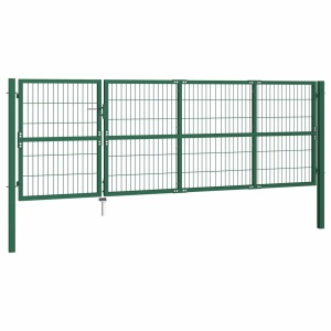 Poartă gard de grădină cu stâlpi, verde, 350 x 120 cm, oțel - Img 2