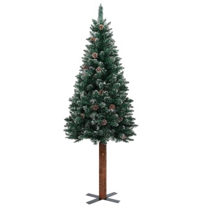 Pom Crăciun artificial subțire, lemn și zăpadă, verde, 180 cm - Img 2