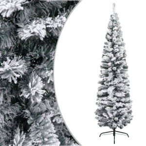 Pom de Crăciun artificial, subțire, cu zăpadă, verde 210 cm PVC