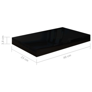 Raft de perete suspendat, negru extralucios, 40x23x3,8 cm, MDF - Img 9
