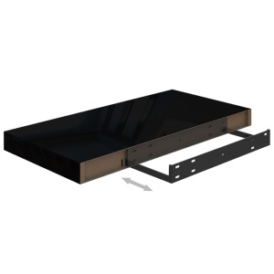 Raft de perete suspendat, negru extralucios, 50x23x3,8 cm, MDF - Img 6