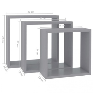 Rafturi cub de perete, 3 buc., gri, MDF - Img 10