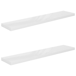 Rafturi de perete, 2 buc., alb extralucios, 120x23,5x3,8 cm MDF - Img 2