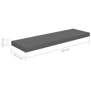 Rafturi de perete, 4 buc., gri extralucios, 80x23,5x3,8 cm, MDF - Img 9