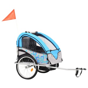 Remorcă bicicletă &amp; cărucior copii 2-in-1, albastru și gri - Img 2
