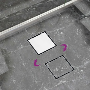 Rigolă de duș capac plat gresie 2-in-1 20x20 cm oțel inoxidabil - Img 2