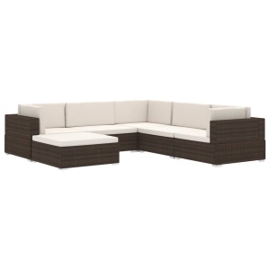 Scaun modular de mijloc, 1 buc., maro, poliratan, cu perne - Img 6