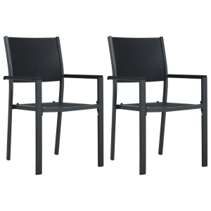 Scaune de grădină, 2 buc., negru, plastic, aspect ratan