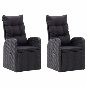 Scaune de grădină rabatabile cu perne, 2 buc., negru, poliratan