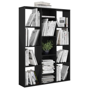 Separator cameră/Bibliotecă, negru lucios, 100x24x140 cm, PAL - Img 4