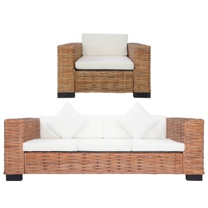 Set canapea cu perne, 2 piese, ratan natural