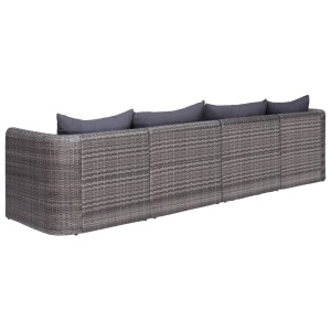 Set canapea de grădină cu perne, 4 piese, gri, poliratan - Img 3