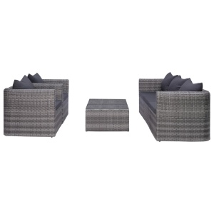 Set canapea de grădină cu perne, 6 piese, gri, poliratan - Img 2