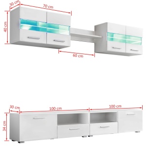 Set comodă TV de perete, 5 piese, lumini LED, alb lucios - Img 10
