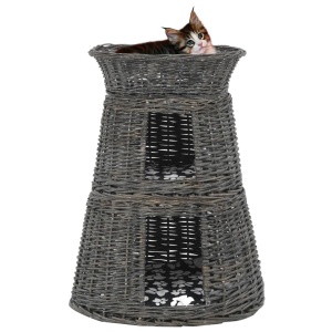 Set coșuri pisici, perne, 3 piese, gri, 47x34x60 cm, salcie