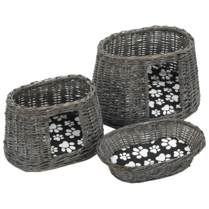 Set coșuri pisici, perne, 3 piese, gri, 47x34x60 cm, salcie - Img 5