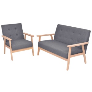 Set cu canapea, 2 piese, material textil, gri inchis