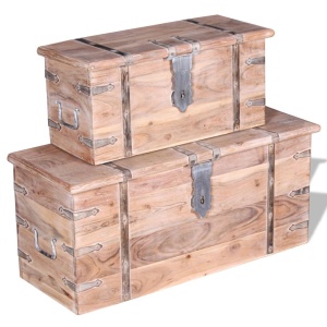 Set de două cufere de depozitare din lemn de acacia - Img 4