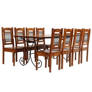 Set de masă, 9 piese, lemn masiv acacia cu finisaj de sheesham