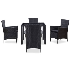 Set de mobilier de exterior, 5 piese, negru, poliratan - Img 2