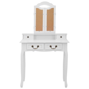 Set masă de toaletă cu taburet alb 80x69x141 cm lemn paulownia - Img 6
