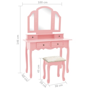 Set masă toaletă cu taburet roz 100x40x146 cm lemn paulownia - Img 11