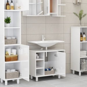 Set mobilier baie, 3 piece, alb extralucios, PAL - Img 9