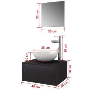 Set mobilier baie 4 piese cu chiuvetă și robinet incluse, Negru - Img 11
